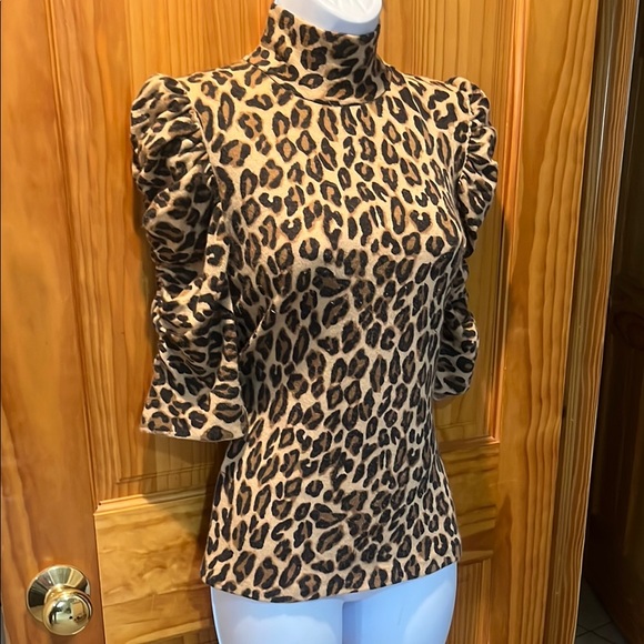 INC International Concepts Leopard Print Puff Sleeve Top - Picture 2 of 7